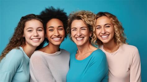 Four Happy Women Of Different Ages And Ethnic Backgrounds With Bright