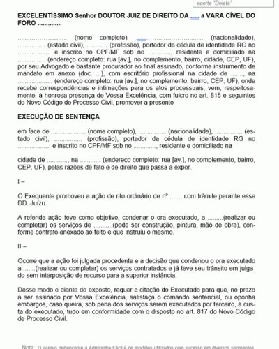 Referência Para Petição Ação De Obrigação De Fazer Execução De Sentença