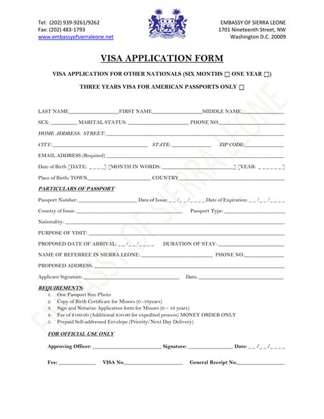 Washington D C Sierra Leone Visa Application Form Embassy Of Sierra