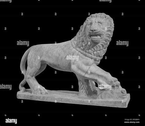 Stone Lion Statue Ancient Sculpture Art Masterpiece Isolated Photo