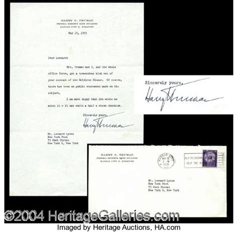 Harry Truman Signed Typed Letter Autographs Lot 569 Heritage Auctions