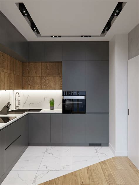 Modern Kitchen Design with Marble Countertops and Wooden Cabinets