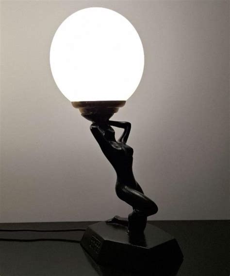 Unique Vintage Art Deco Naked Woman Figure Table Lamp In Elegant Black And White Colors Rare