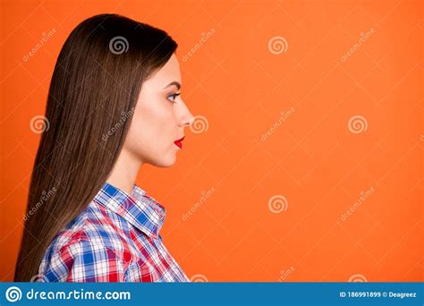 Close Up Profile Side View Portrait Of Her She Nice Attractive Lovely Pretty Calm Content