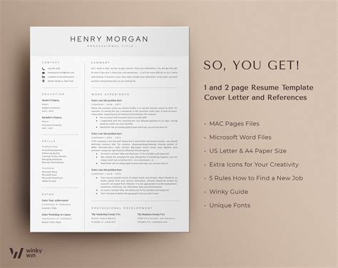 Simple Resume Template 2021 Clean Cv Template For Pages And Etsy