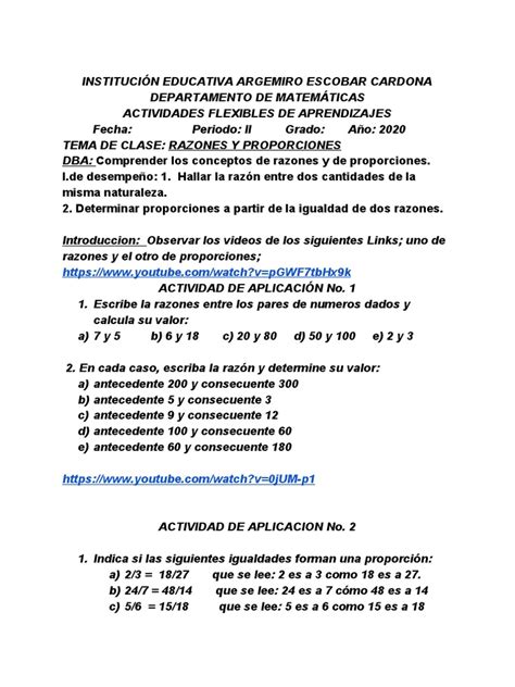 Razones Y Proporciones Guia De Clase Pdf Pdf