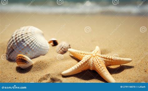 Tesoros De Las Estrellas De Mar Y Conchas Marinas Adornan Una Playa De