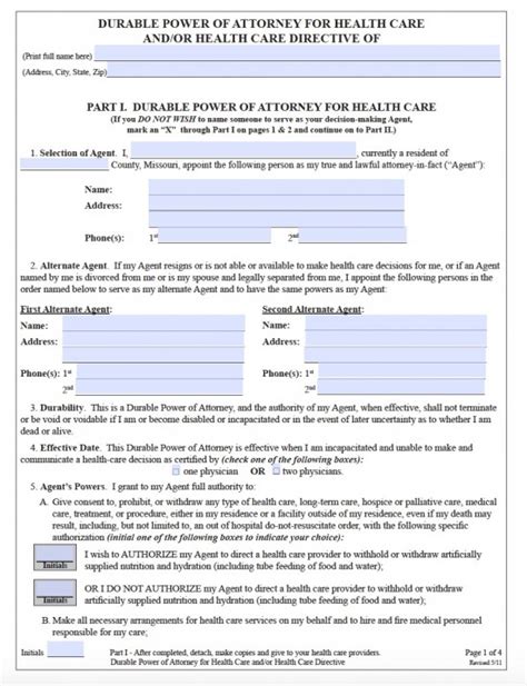 Free Printable Power Of Attorney Form For Missouri Printable Forms