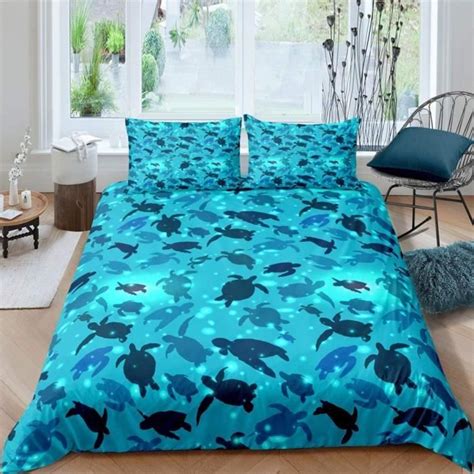 Housse de Couette 200x200 Tortue de Mer Imprimée Microfibre Parure de