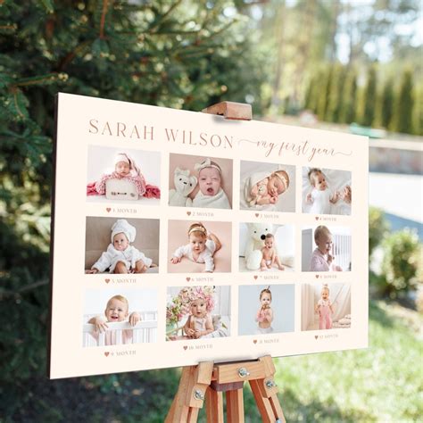 Printable One Year Of Baby Photo Template First Birthday Milestones