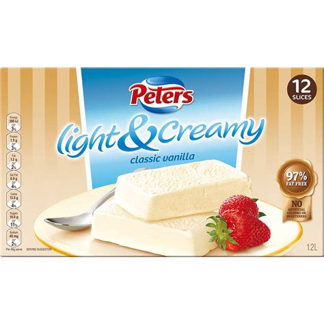 Peters Light And Creamy Classic Vanilla Ice Cream Slices 12pk 12l