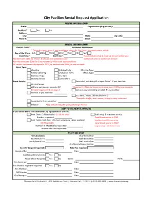 Fillable Online City Pavilion Rental Request Application Fax Email