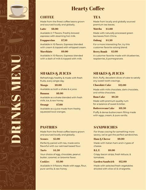Free Coffee Shop Menu Template to Edit Online