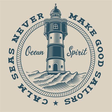 Vintage Nautical Emblem With A Lighthouse Vector Art At Vecteezy