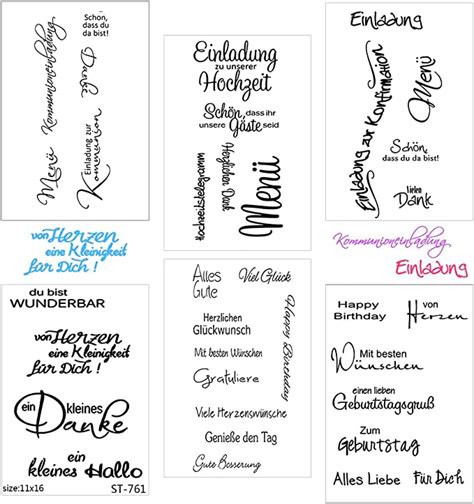 Silikonstempel Deutsche Texte Set 6 Blätter Clear Stamps Deutsche