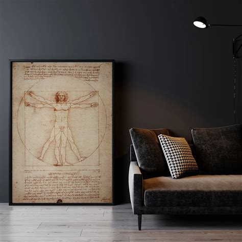 Leonardo Da Vinci Art Poster Vitruvian Man Nude Human Body Science Research Line Drawing Canvas
