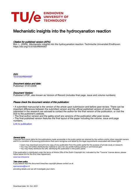 Mechanistic Insights Into The Hydrocyanation Reaction Docslib