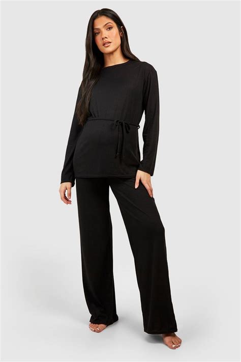 Maternity Rib Belted Loungewear Set Boohoo Uk