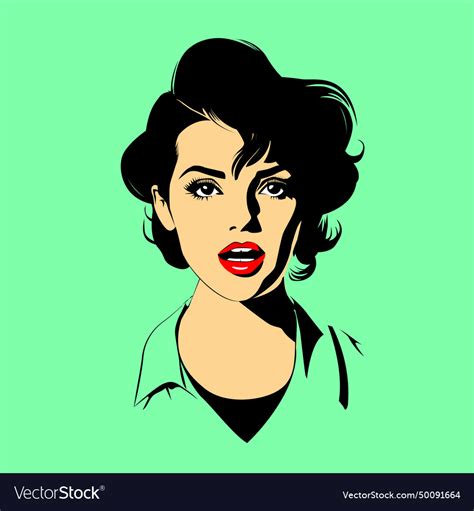 Retro Woman Pop Art Style Hand Drawn Illus Vector Image