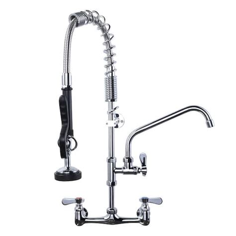 Iviga Commercial Wall Mount Triple Handle Pull Down Sprayer Kitchen Faucet With Pre Rinse