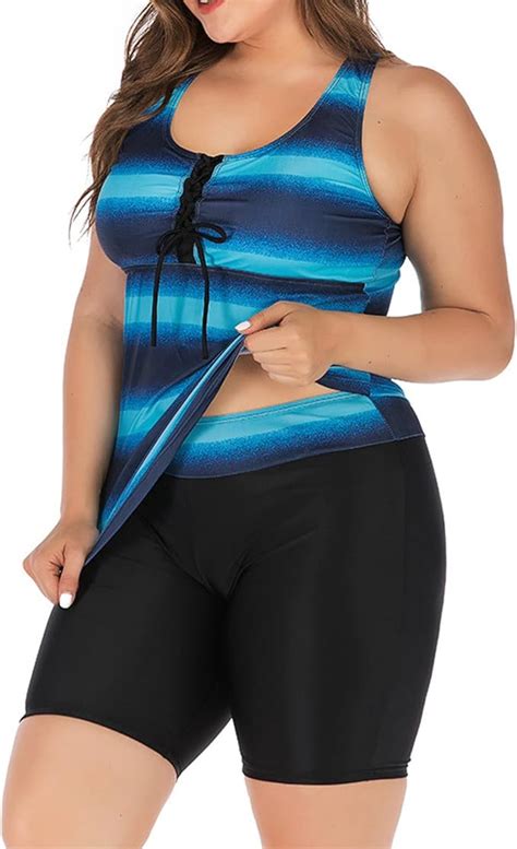 Traje De Baño De Talla Grande Para Mujer Tankini Con Espalda Cruzada