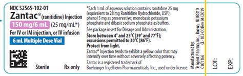 Zantac Ranitidine Hydrochloride Injection Solution