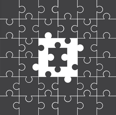 Puzzle jigsaw pieces set of 36 with missing pieces in the middle