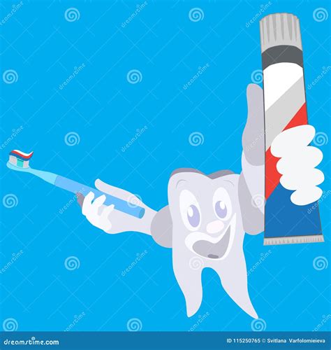 Happy Smiling Tooth With Toothbrush And Toothpaste Vector Flat Illustration Stock Vector