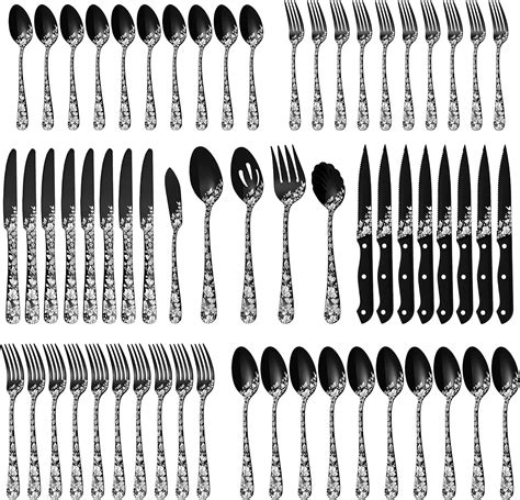 Amazon 77 Piece Black Silverware Set For 12 Plus Steak Knife