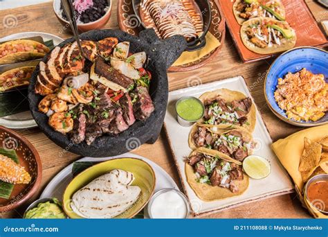 Variety Of Tasty Mexican Food On A Restaurant Table Stock Photo Image