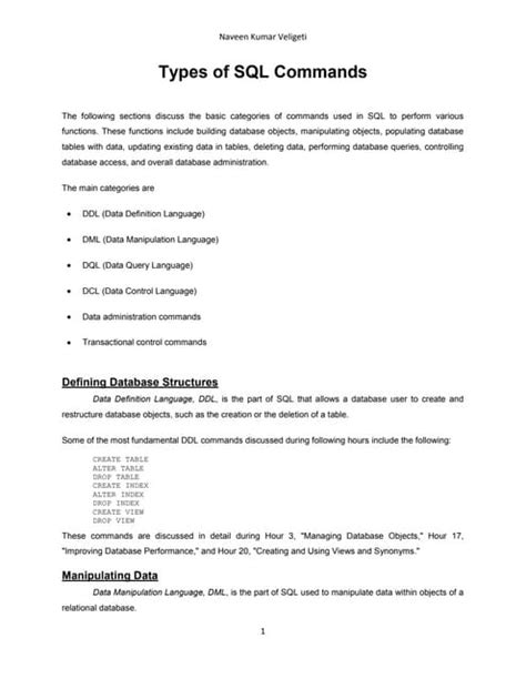 Types Of Sql Commands By Naveen Kumar Veligeti Pdf