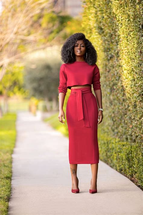 Long Sleeve Crop Top Belted Pencil Skirt Long Sleeve Crop Top