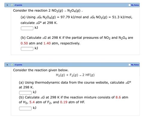 Solved Consider The Reaction 2 NO 2 G Rightarrow N 2O 4 G Chegg