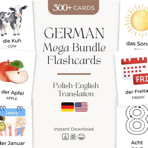 German Mega Bundle 300 Cards Flashcards Numbers Shapes Days Months ...