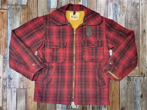 Vintage S Woolrich Barn Coat Full Zip Buffalo Red Plaid Hunting