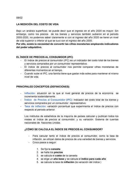 LA MedicióN DEL Costo DE VIDA - 08/ LA MEDICIÓN DEL COSTO DE VIDA Bajo