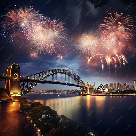 Premium Photo | Fireworks over sydney harbour bridge and sydney harbour bridge