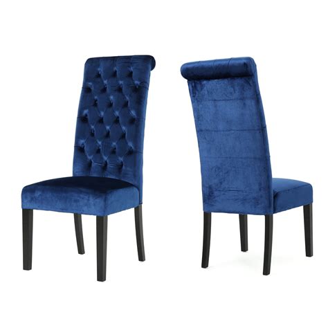 Leona Tall Back Tufted Velvet Dining Chair Set Of 2 Navy Blue