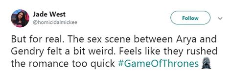 Game Of Thrones Fans Brand Arya Sex Scene Weird And Uncomfortable Daily Mail Online