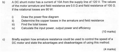 Solved B A DC Shunt Motor Has A Current Of 10 A From The Chegg