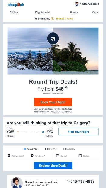 Round Trip Deals Fly From 46 99 CheapOair Email Archive