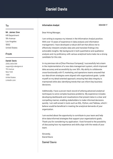 Information Analyst Cover Letter Examples And Templates For