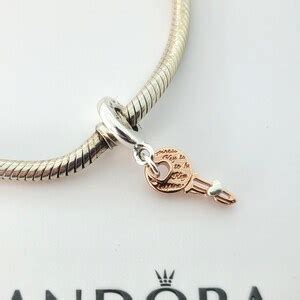 Pandora Rose Charm Two Tone Key Sliding Heart Dangle Charm C