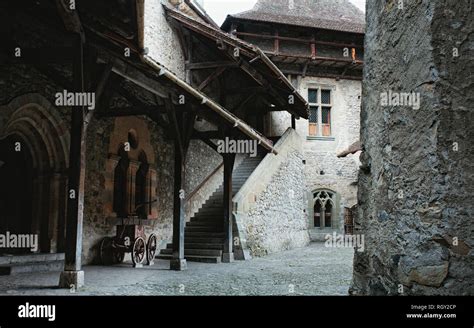 Interior of Medieval Castle in Montreux, Switzerland Stock Photo - Alamy