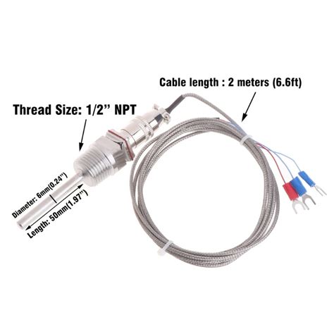 RTD Pt100 Temperature Sensor Probe L 5cm 1 2 NPT Vicedeal