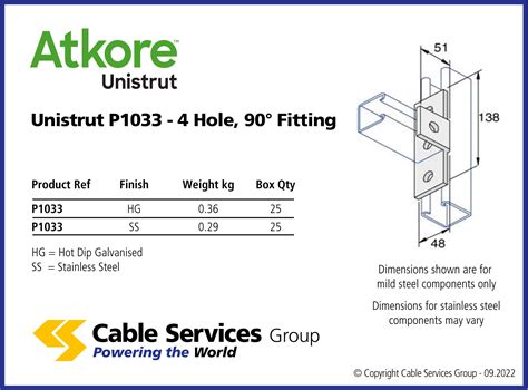 Unistrut P1033 4 Hole 90 Fitting Cable Services