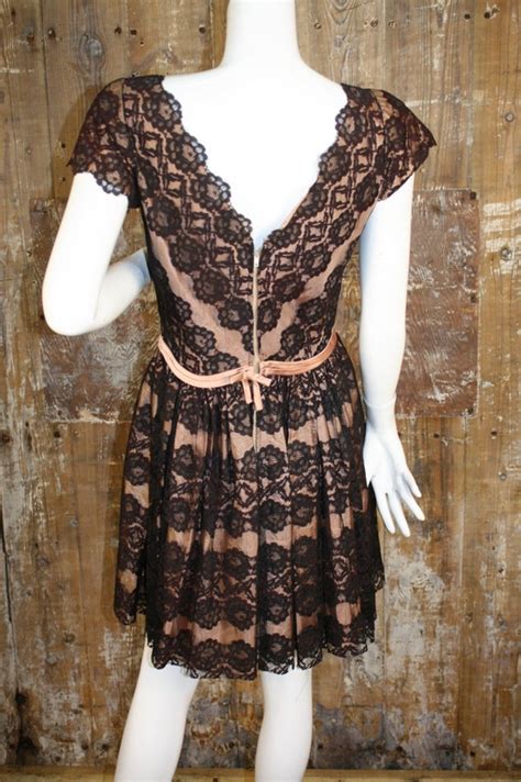 Customised 50s Lace Mini Cocktail Dress Black Nude Gem