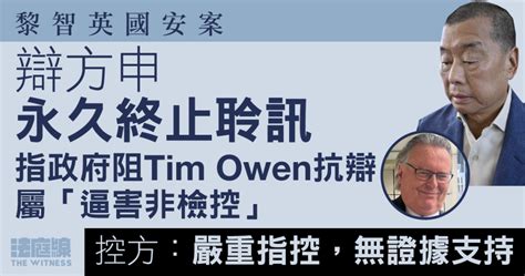 黎智英國安案 辯方申永久終止聆訊 指控方阻tim Owen來港抗辯「是逼害非檢控」 法庭線 The Witness