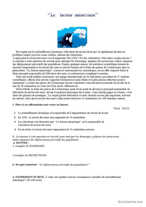 Le facteur antarctique compréhens Français FLE fiches pedagogiques