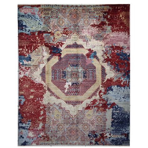 Bokara Rug Co Inc Tapis Unique Beige Rouge Et Bleu Marine De 7 Pi